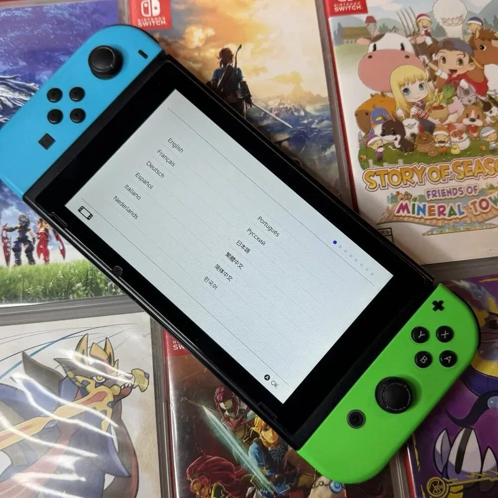 Nintendo Switch Console Bundle Neon Blue Red 6 Games Dock Case Joy-Con Grip Test